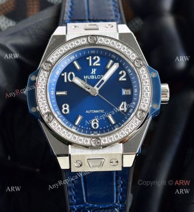 Copy Hublot Big Bang One Click 39 Auto Watches Diamond Bezel Stainless Steel